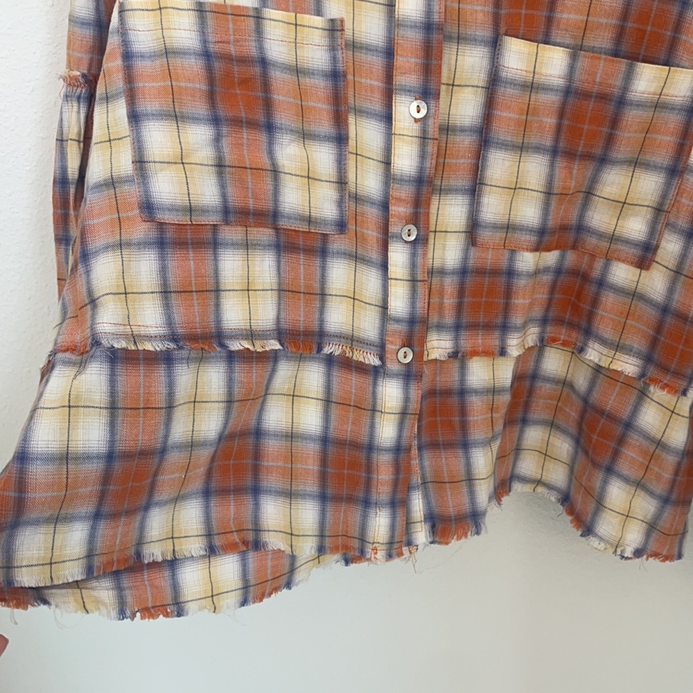 TALULAH Orange Blue Cream Plaid Button-Down Shirt - Picture 4 of 6